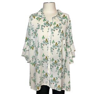 ModCloth Cactus print ruffle sleeve button front blouse size 3X